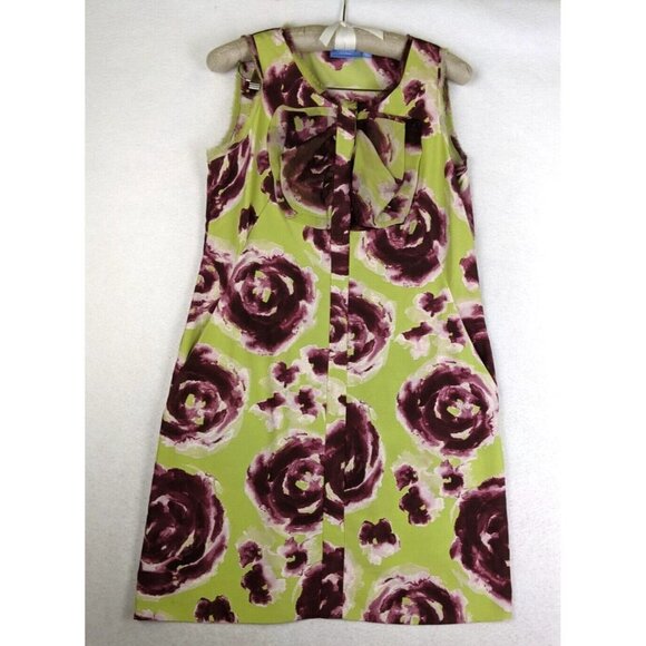 SIMPLY VERA VERA WANG - WOMEN'S GREEN PRINT DRESS BOW DETAIL - SIZE 10 - Picture 1 of 6
